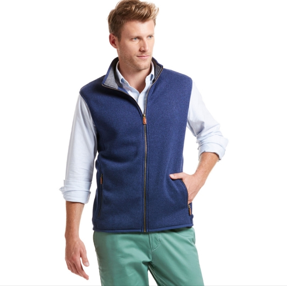 Men's Vineyard Vines Navy Blue Sweater Fleece Vest - Picture 1 of 13